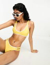 yz o[ACh fB[X {gX̂  River Island textured high leg bikini bottom with button detail in yellow YELLOW