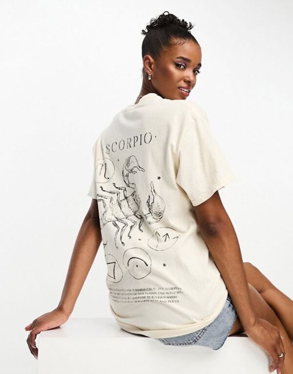  ミスセルフフリッジ レディース Tシャツ トップス Miss Selfridge horoscope scorpio oversized T-shirt in ecru ECRU