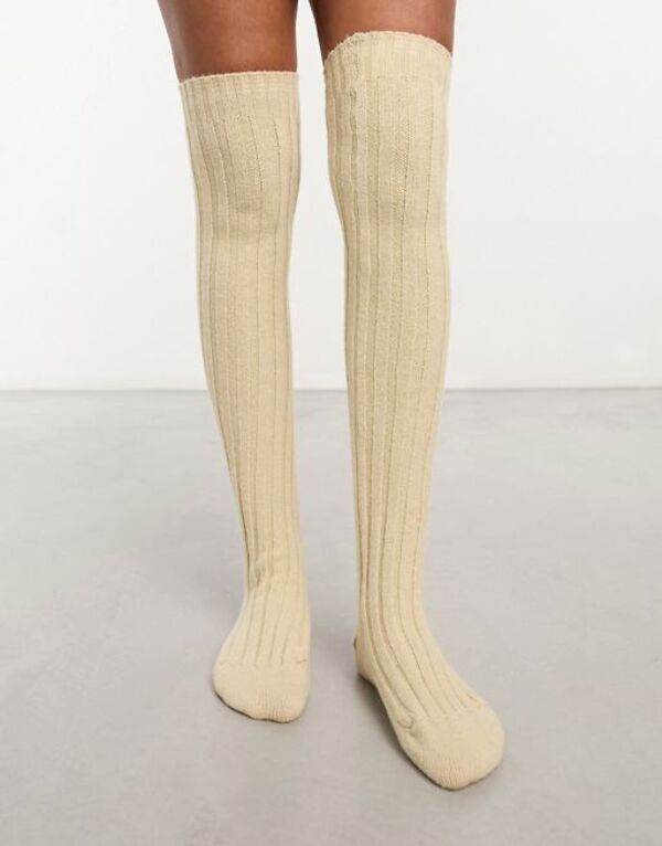 yz }CANZT[Y fB[X C A_[EFA My Accessories London cable knit long socks in cream CREAM