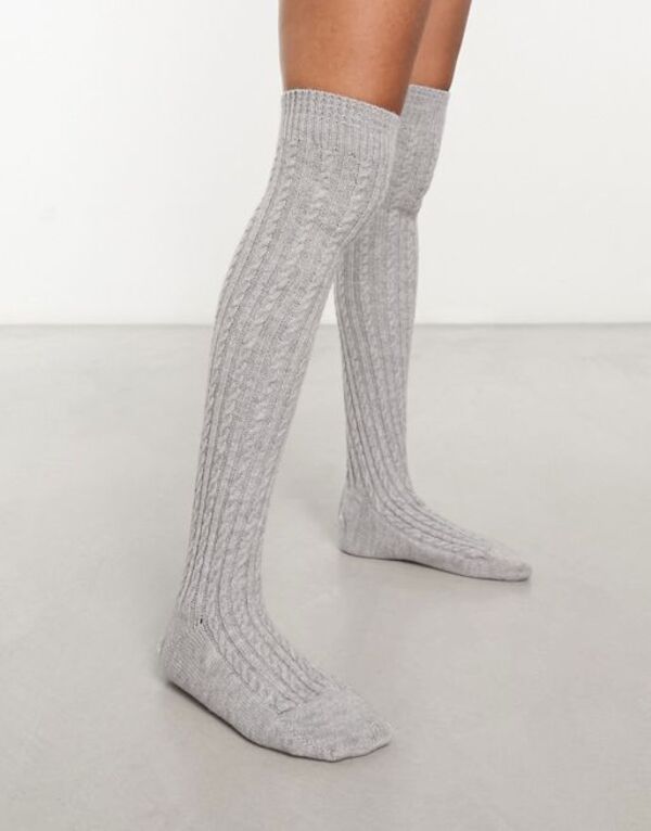 楽天ReVida 楽天市場店【送料無料】 マイアクセサリーズ レディース 靴下 アンダーウェア My Accessories London cable knit long socks in gray Gray