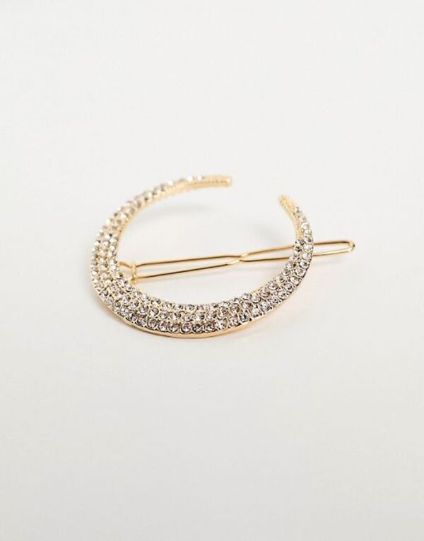  デザインビーロンドン レディース ヘアアクセサリー アクセサリー DesignB London crescent hair clip with rhinestones in gold Gold