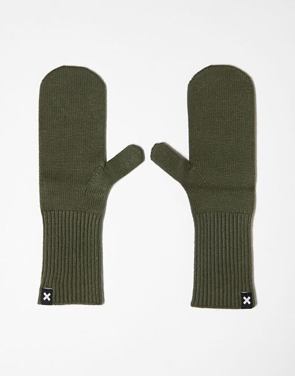 【送料無料】 コルージョン レディース 手袋 アクセサリー COLLUSION Unisex knitted mittens in khaki Khaki