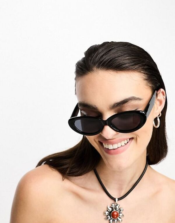 エイソス 【送料無料】 エイソス レディース サングラス・アイウェア アクセサリー ASOS DESIGN oval sunglasses in black Black