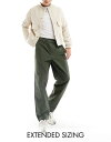 エイソス 【送料無料】 エイソス メンズ カジュアルパンツ ボトムス ASOS DESIGN relaxed pull on pants in khaki with elastic waist Khaki