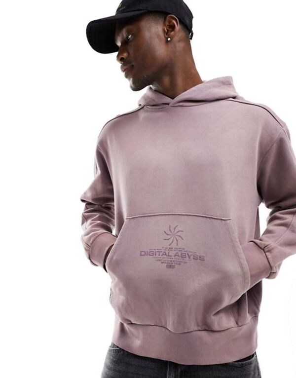 【送料無料】 エイソス メンズ パーカー・スウェット アウター ASOS DESIGN heavyweight oversized hoodie in purple wash with print Grape Shake