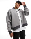 yz GC\X Y WPbgEu] AE^[ ASOS DESIGN oversized bomber jacket in scuba in gray Mockingbird