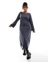  オンリーカーブ レディース ワンピース トップス Only Curve hanky hem maxi dress in charcoal Ebony