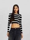 【送料無料】 ベルシュカ レディース シャツ トップス Bershka long sleeve crop top in black white stripe BLACK WHITE