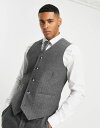 【送料無料】 エイソス メンズ タンクトップ トップス ASOS DESIGN wedding skinny wool mix suit suit vest in charcoal herringbone CHARCOAL