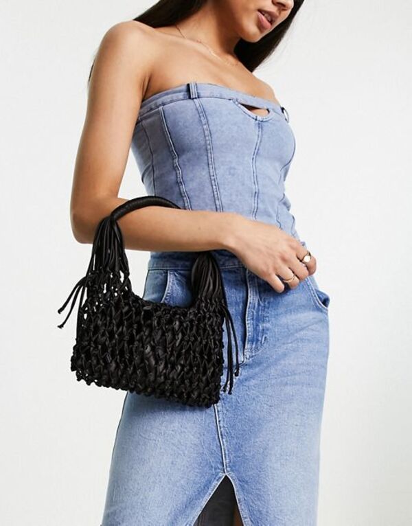 ̵  ǥ åХå Хå ASOS DESIGN crochet grab clutch bag in black Black