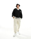 yz A_vg Y jbgEZ[^[ AE^[ ADPT oversized cricket sweater in black & white Black