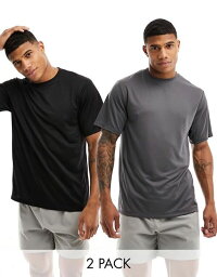 エイソス 【送料無料】 エイソス メンズ Tシャツ トップス ASOS 4505 Icon training t-shirt 2 pack with quick dry in black and gray Black / Gray