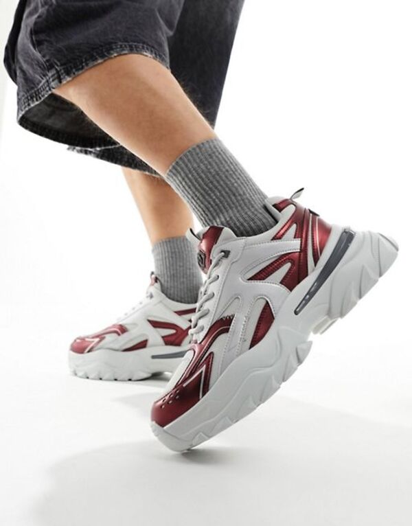 【送料無料】 エイソス メンズ スニーカー シューズ ASOS DESIGN chunky sneakers in gray with burgundy metallic panels Multi