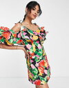  トップショップ レディース ワンピース トップス Topshop cotton blend bold floral ruffle bardot mini dress in multi Multi