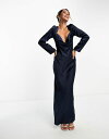 エイソス 【送料無料】 エイソス レディース ワンピース トップス ASOS DESIGN satin maxi dress with cowl neck and backless detail in blue Dark Blue