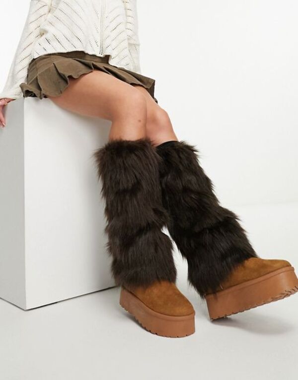 yz fCW[Xg[g fB[X MX {gX Daisy Street faux fur leg warmers in brown BROWN