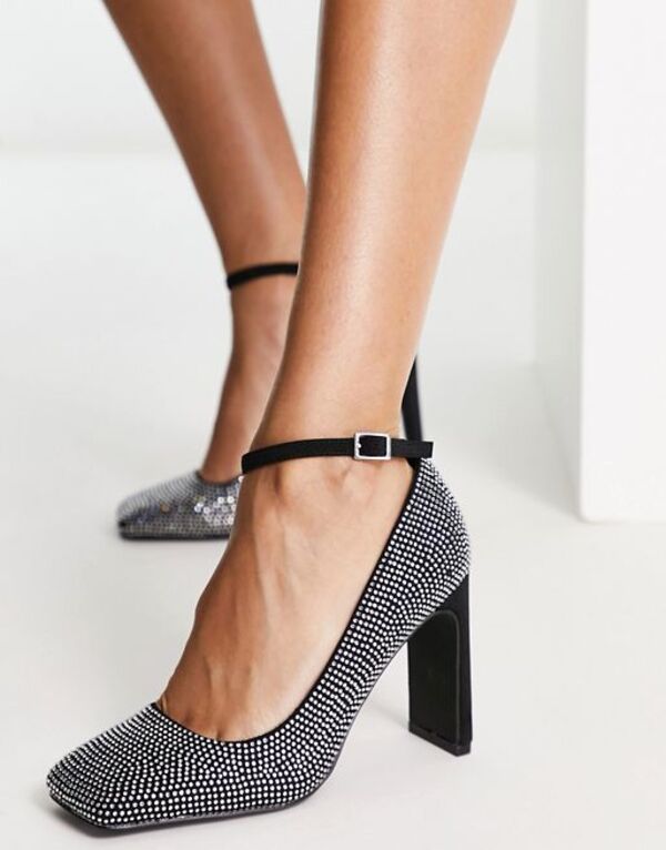 【送料無料】 エイソス レディース ヒール シューズ ASOS DESIGN Pacific embellished square toe high heeled shoes in black Black