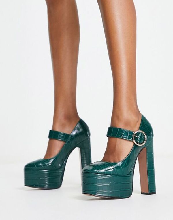 【送料無料】 エイソス レディース パンプス シューズ ASOS DESIGN Preppy mary jane platform high shoes in green croc GREEN CROC