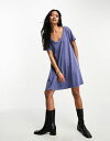  エイソス レディース ワンピース トップス ASOS DESIGN scoop neck swing mini dress in washed blue Washed blue