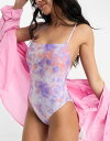  スピード レディース 上下セット 水着 Speedo printed thinstrap adjustable swimsuit in purple Lilac/multi