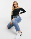 【送料無料】 フラウンスロンドン レディース シャツ トップス Flounce London basic bardot bodysuit with long sleeves in black Black