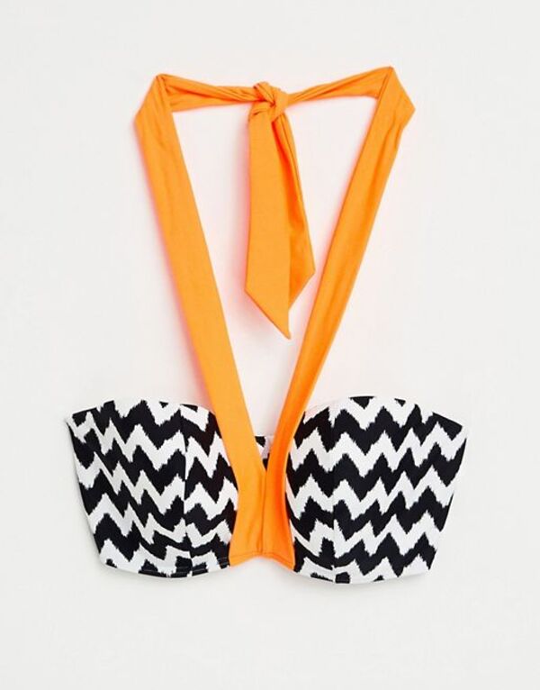 【送料無料】 フィグリーブス レディース トップのみ 水着 Figleaves juno luxe underwired halter bikini top in black white orange multi
