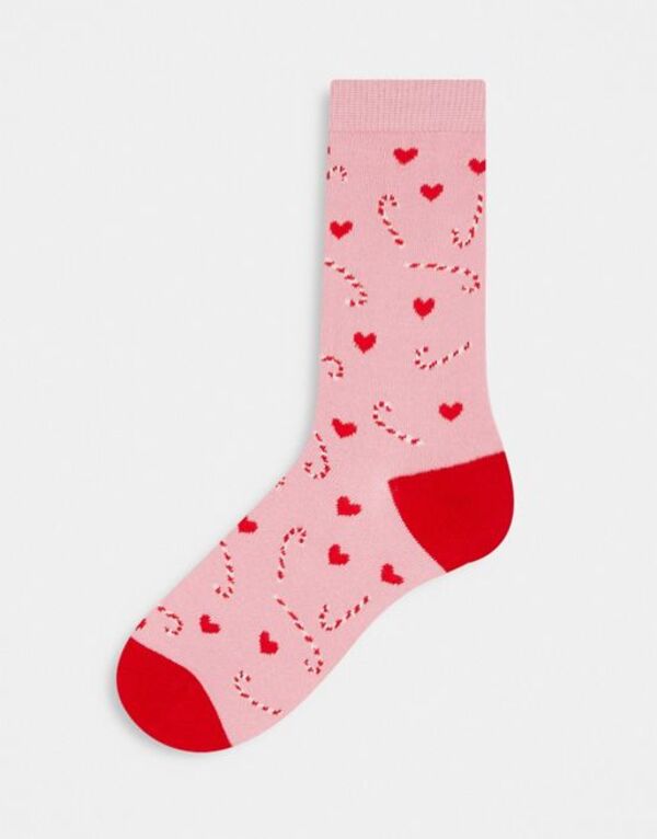 yz EWu fB[X C A_[EFA Loungeable Christmas candy cane socks in pink and red Pink/Red