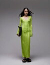 【送料無料】 トップショップ レディース ワンピース トップス Topshop knitted long sleeve sheer dress in lime Lime