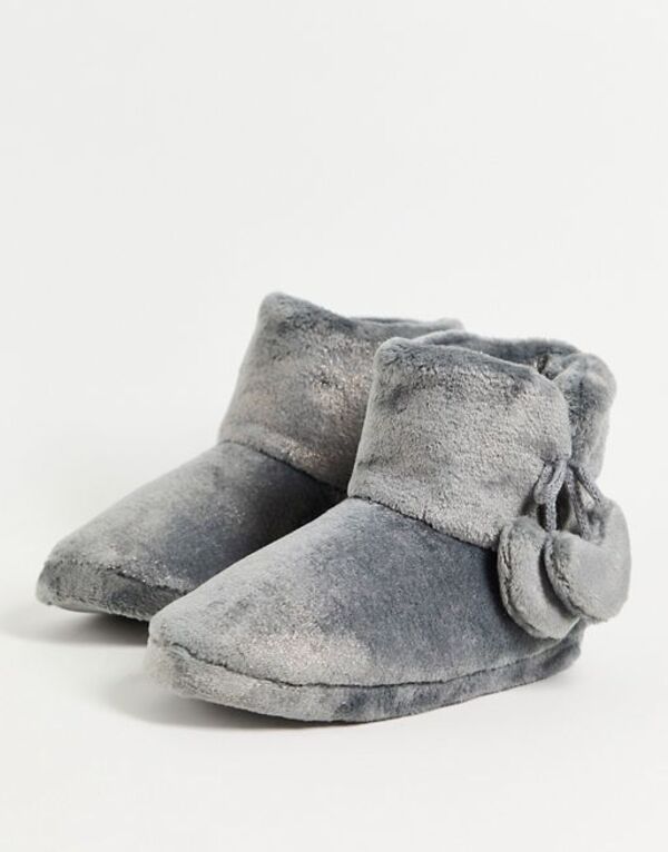 【送料無料】 アンサマーズ レディース サンダル シューズ Ann Summers cozy sparkle heart bootie slippers in gray Grey