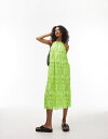 【送料無料】 トップショップ レディース ワンピース トップス Topshop embroidered tie halter neck midi dress in lime Lime