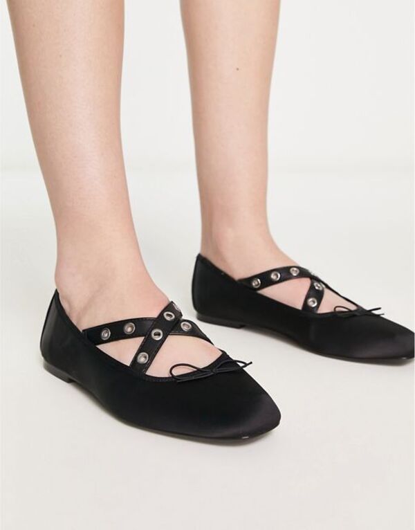  ストラディバリウス レディース パンプス シューズ Stradivarius cross strap ballet shoe in black Black