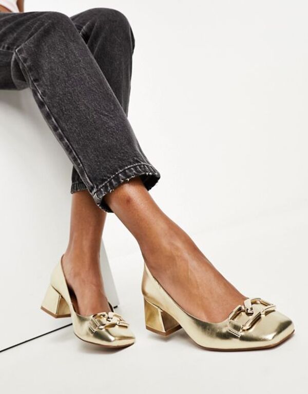 【送料無料】 エイソス レディース ヒール シューズ ASOS DESIGN Skylar chain detail mid heeled shoes in gold GOLD