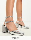 エイソス 【送料無料】 エイソス レディース ヒール シューズ ASOS DESIGN Wide Fit Saffy embellished block heeled mid shoes in silver SILVER