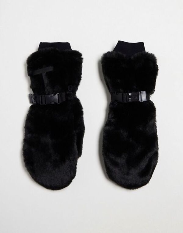 yz GC\X fB[X  ANZT[ ASOS 4505 ski faux fur mittens Black