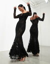  エイソス レディース ワンピース トップス ASOS EDITION statement applique lace fishtail maxi dress with cowl neck in black Black