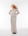 yz gbvVbv fB[X s[X gbvX Topshop ditsy floral trim detail maxi dress in ivory BLUE