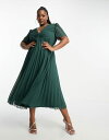 エイソス 【送料無料】 エイソス レディース ワンピース トップス ASOS DESIGN Curve pleated bodice flutter sleeve pleat midi dress in pine green Pine