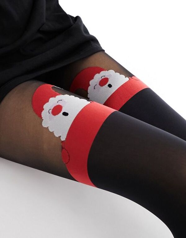 yz veBv[ fB[X MX {gX Pretty Polly Christmas Santa mock stay-up tights in black Black