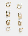 エイソス 【送料無料】 エイソス レディース ピアス・イヤリング アクセサリー ASOS DESIGN pack of 4 hoop earrings with mixed shape detail in gold tone Gold