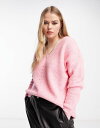  オンリーカーブ レディース ニット・セーター アウター Only Curve textured v neck sweater in pink PINK