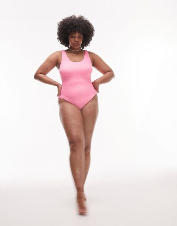 【送料無料】 トップショップ レディース 上下セット 水着 Topshop Curve scoop back crinkle swimsuit in pink PINK CRINKLE