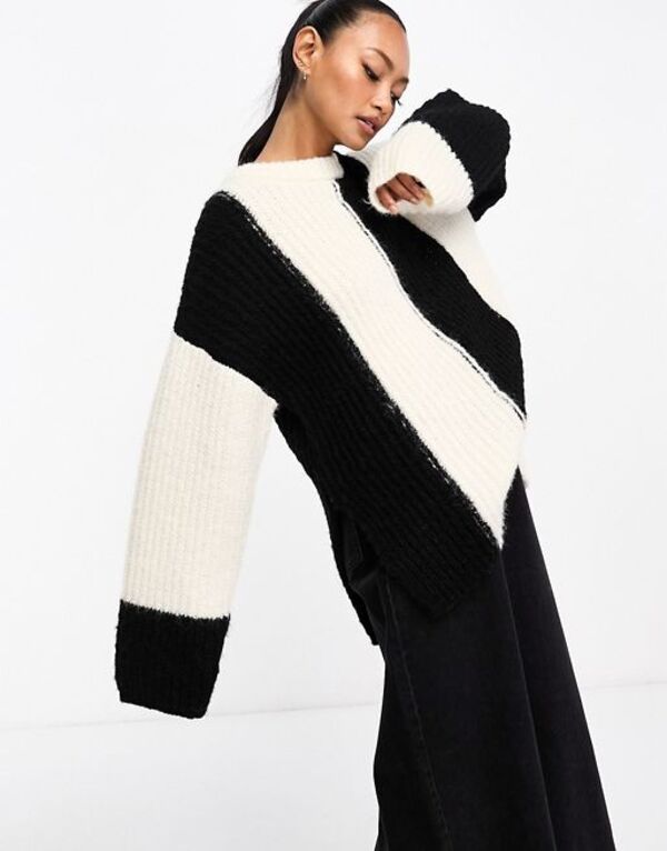  エイソス レディース ニット・セーター アウター ASOS DESIGN sweater with vertical stripe pattern in black and white Black & White Stripe