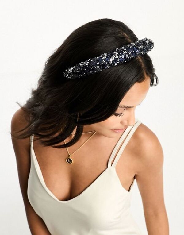  マヤ レディース ヘアアクセサリー アクセサリー Maya Bridesmaids delicate sequin headband in navy navy
