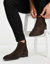 【送料無料】 エイソス メンズ ブーツ・レインブーツ シューズ ASOS DESIGN chelsea boots in brown suede with black sole BROWN