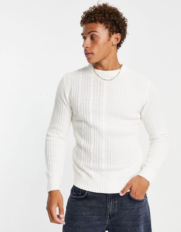 【送料無料】 ル ブレーベ メンズ ニット・セーター アウター Le Breve split jacquard knit sweater in ecru WHITE