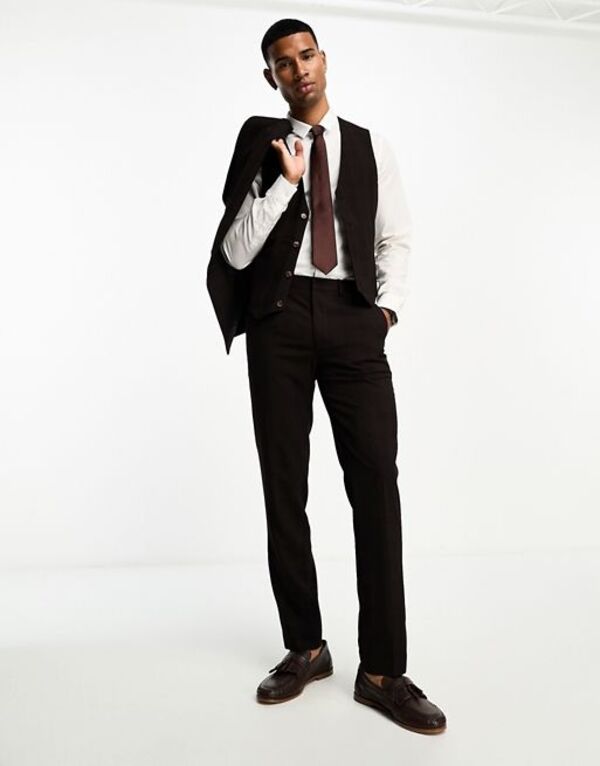 【送料無料】 エイソス メンズ カジュアルパンツ ボトムス ASOS DESIGN slim suit pants in burgundy check Burgundy