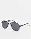 yz GC\X Y TOXEACEFA ANZT[ ASOS DESIGN retro aviator sunglasses with smoke lens in black Black