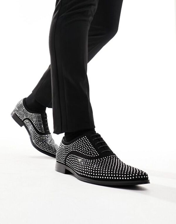 【送料無料】 エイソス メンズ オックスフォード シューズ ASOS DESIGN formal lace up shoes in black faux suede with silver diamantes Black