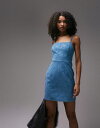 【送料無料】 トップショップ レディース ワンピース トップス Topshop textured faux leather mini dress in blue BLUE