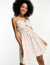 【送料無料】 エイソス レディース ワンピース トップス ASOS DESIGN bow bust shirred waist mini sundress in pink ditsy print Pink ditsy print